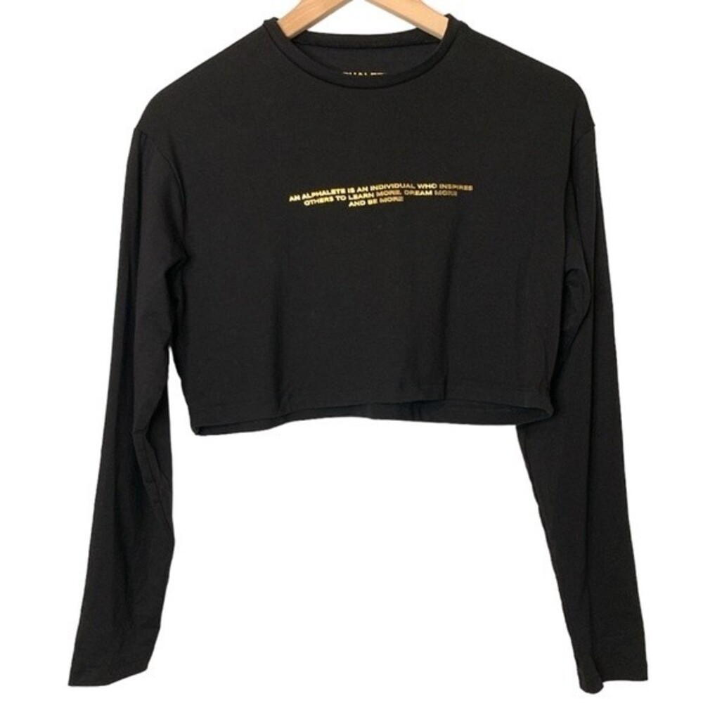 ALPHALETE Black long sleeve oversized crop top. Size XS.